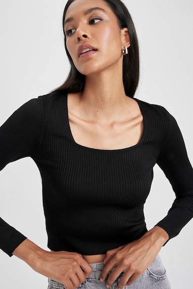 DeFacto Szögletes nyakú bordázott crop pulóver női