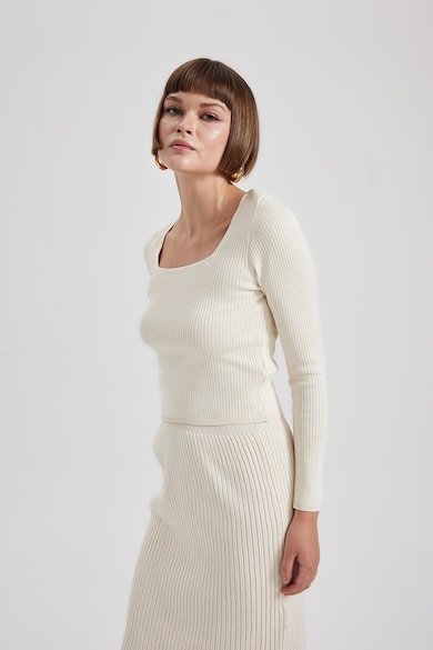 DeFacto Szögletes nyakú bordázott crop pulóver női
