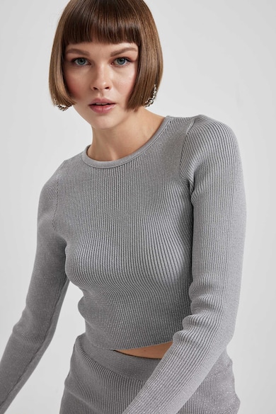 DeFacto Bordázott crop pulóver csillámos részletekkel női