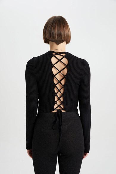 DeFacto Crop pulóver keresztfűzős hátrésszel női