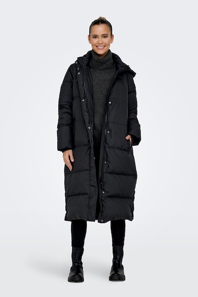 Geaca lunga cu vatelina si gluga - Negru