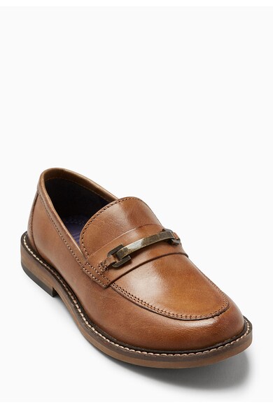 NEXT Pantofi loafer maro de piele cu detaliu metalic Baieti