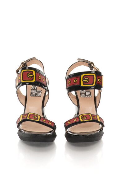 Love Moschino Sandale wedge negre cu aplicatie rosu cu galben Femei