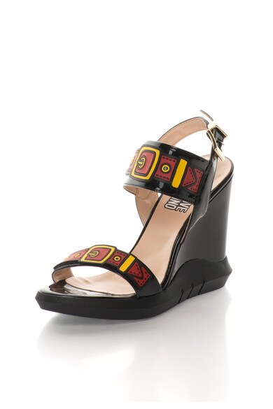 Love Moschino Sandale wedge negre cu aplicatie rosu cu galben Femei