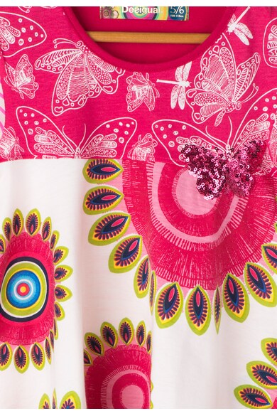 DESIGUAL Tricou alb cu fucsia si imprimeu Columbia Fete