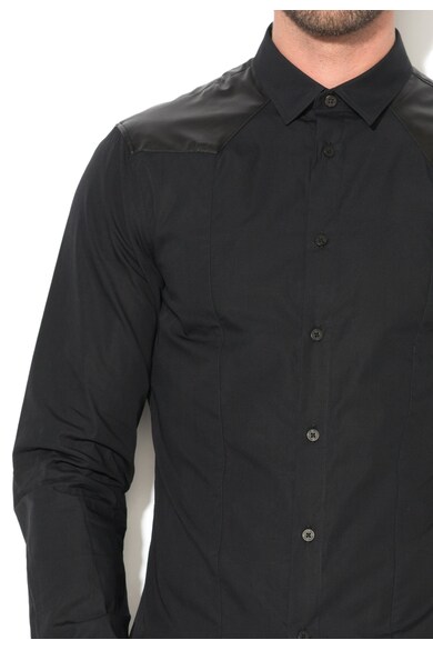 Versace Jeans Camasa slim fit neagra cu garnituri contrastante Barbati