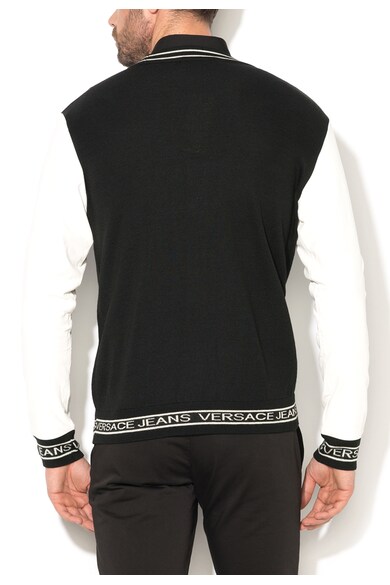 Versace Jeans Cardigan negru si alb cu maneci de piele sintetica Barbati