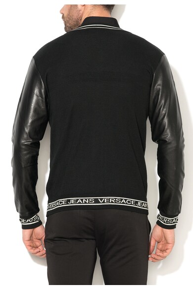 Versace Jeans Cardigan regular fit negru cu maneci de piele sintetica Barbati