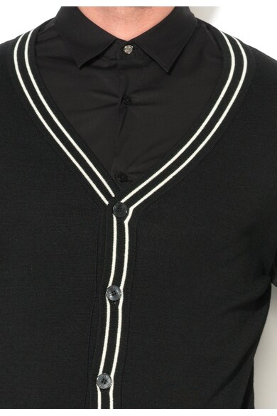 Versace Jeans Cardigan regular fit negru cu maneci de piele sintetica Barbati