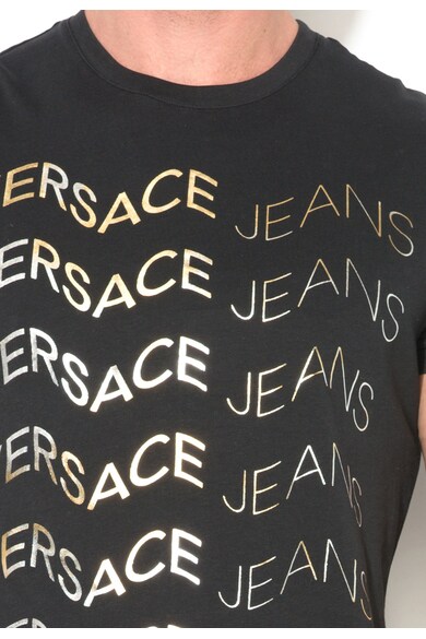 Versace Jeans Tricou slim fit negru cu imprimeu logo auriu Barbati
