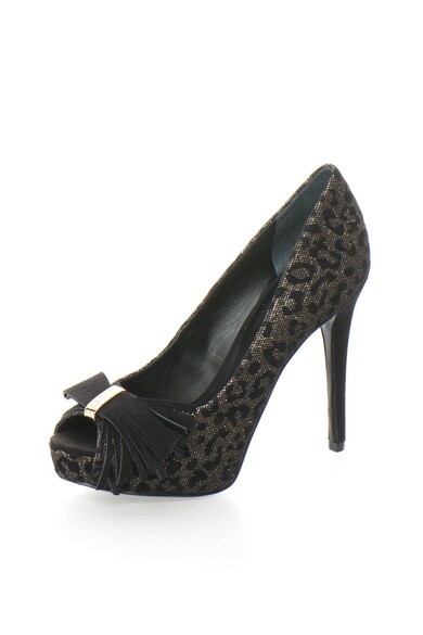 GUESS Pantofi peep-toe negri cu animal print Femei