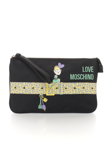 Love Moschino Geanta plic neagra cu imprimeu multicolor Femei