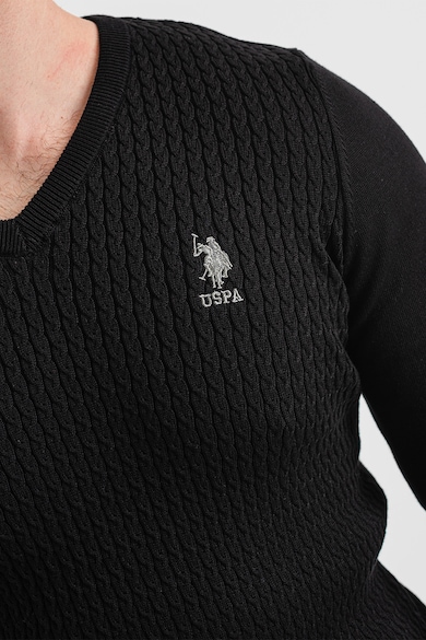 U.S. Polo Assn. Szűk fazonú csavart kötésmintás pulóver V-nyakkivágással férfi