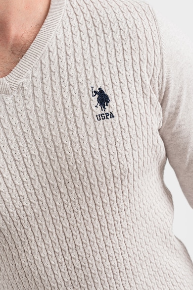 U.S. Polo Assn. Пуловер по тялото с шпиц и плетка осморка Мъже