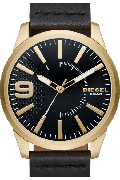 Diesel Часовник в черно и златисто с кожена каишка Мъже