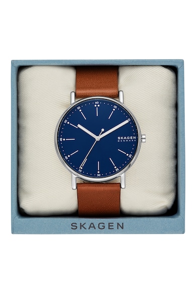 Skagen Кафяв часовник с кожена каишка Мъже