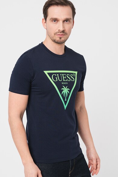 GUESS Tricou cu decolteu la baza gatului si imprimeu logo Barbati