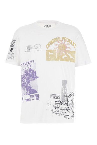 GUESS Tricou de bumbac cu imprimeu grafic si logo Barbati