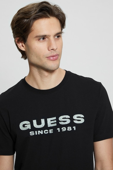 GUESS Tricou cu decolteu la baza gatului si imprimeu logo Barbati