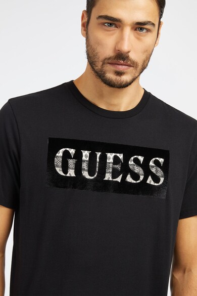 GUESS Tricou cu decolteu la baza gatului si imprimeu logo Barbati