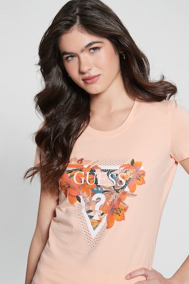 GUESS Tricou de bumbac cu imprimeu floral si logo Femei