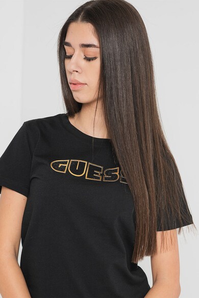 GUESS Tricou cu decolteu la baza gatului, cu logo Femei