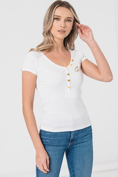 GUESS JEANS Памучна тениска с декоративни копчета Жени