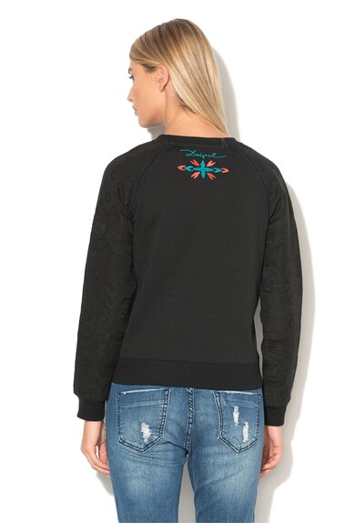 DESIGUAL Bluza sport neagra cu maneci de jacquard Flowers Femei