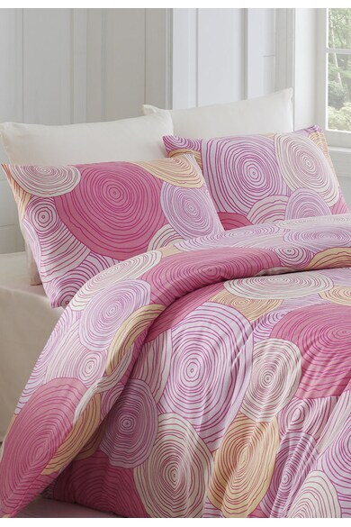 Leunelle Lenjerie de pat roz cu galben si imprimeu cu cercuri 160X220-2P-50X70 Barbati