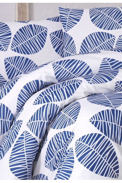 Leunelle Lenjerie de pat alb cu bleumarin si imprimeu vegetal 200X220-2P-50X70 Femei
