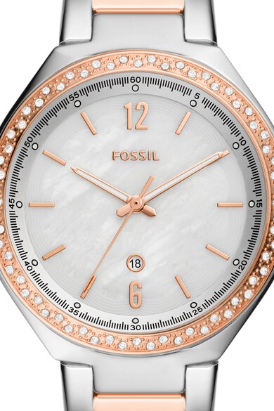 Fossil Двуцветен часовник с кристали на жлеба Жени