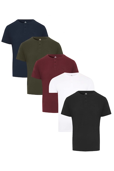 Threadbare Set de tricouri cu decolteu henley Grandad 3115 - 5 piese Barbati