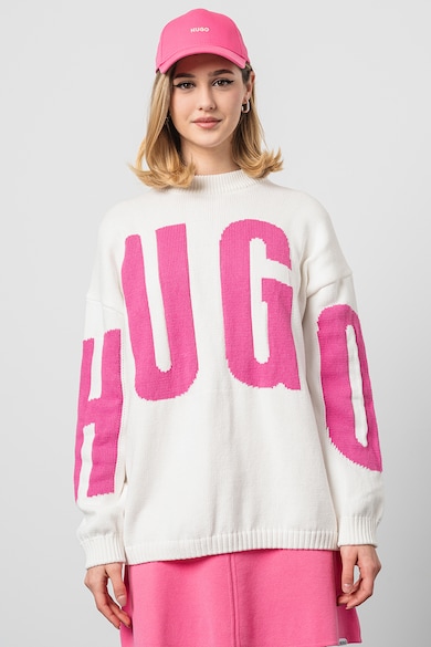HUGO Пуловер с десен с уголемено лого Жени