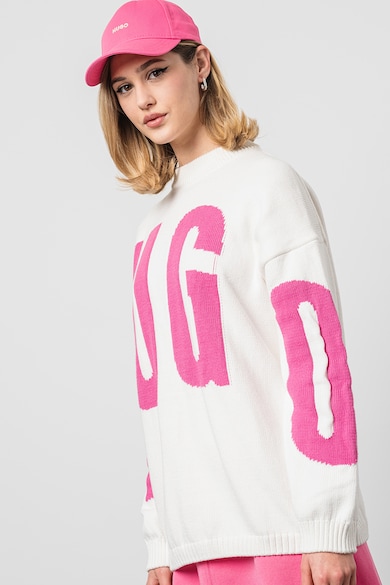 HUGO Пуловер с десен с уголемено лого Жени