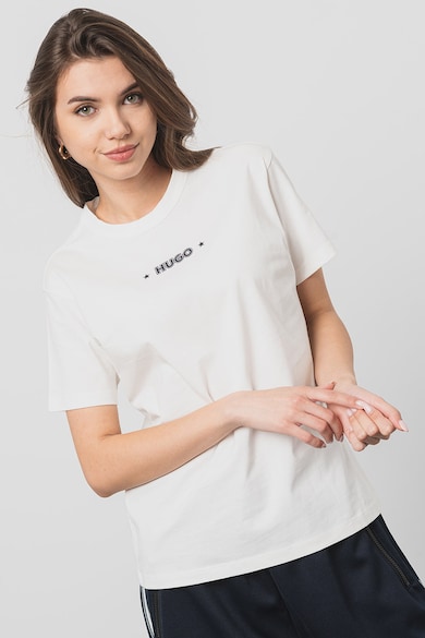 HUGO Памучна тениска Damacia с фигурална шарка Жени
