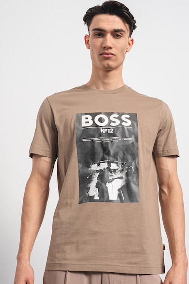 BOSS Памучна тениска с шарка и лого Мъже