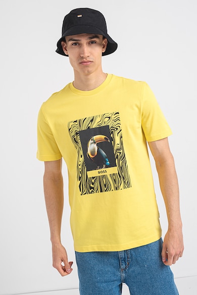 BOSS Памучна тениска с овално деколте и принт Мъже