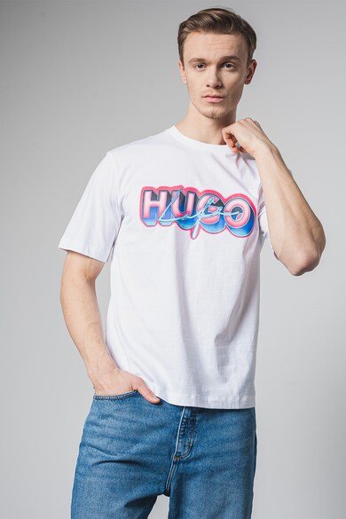 HUGO Tricou din bumbac cu imprimeu logo Nillumi Barbati