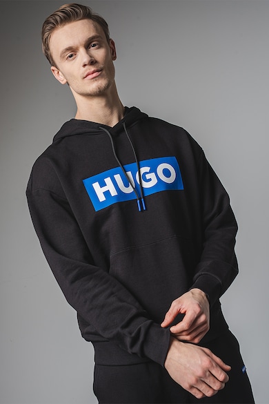 HUGO Kapucnis logómintás pulóver húzózsinórral férfi