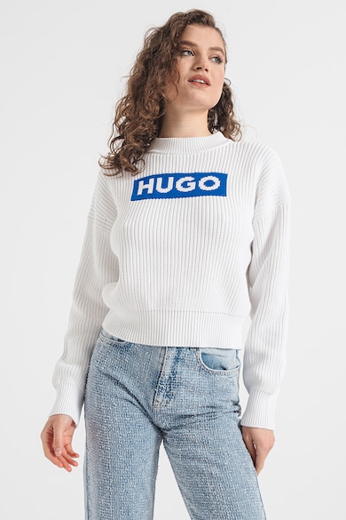 HUGO Bordázott pulóver logómintával női