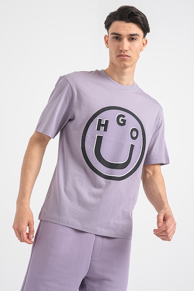 HUGO Памучна тениска с лого и фигурална щампа Мъже