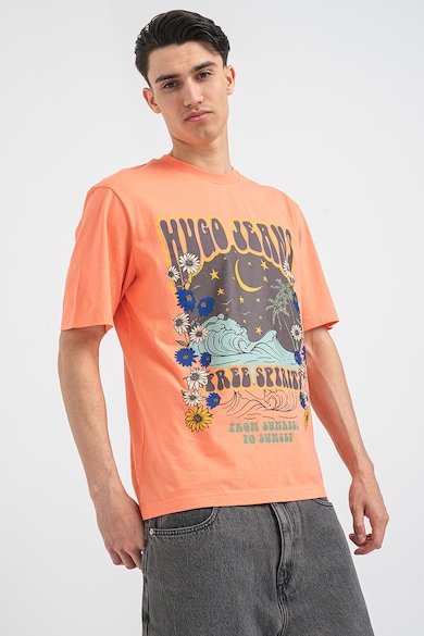 HUGO Тениска с овално деколте и принт Мъже