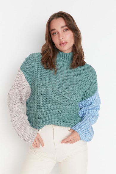 Trendyol Пуловер с паднали ръкави и цветен блок Жени