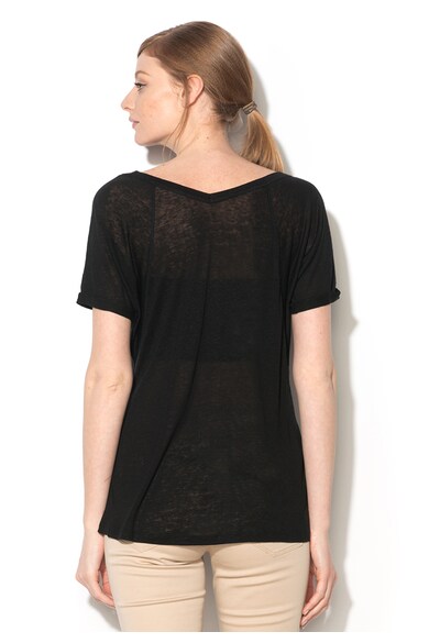 Stefanel Tricou negru transparent cu decolteu in V Femei