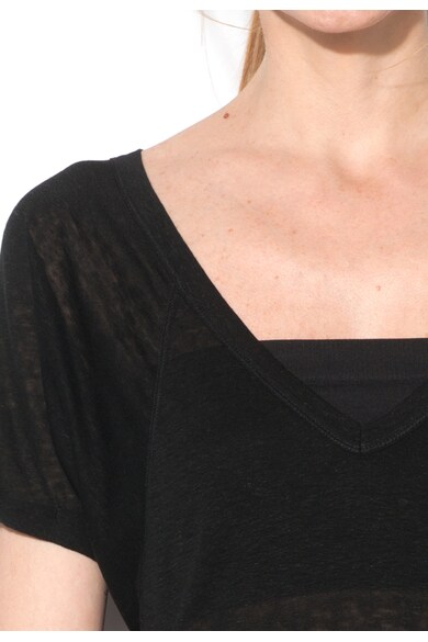 Stefanel Tricou negru transparent cu decolteu in V Femei