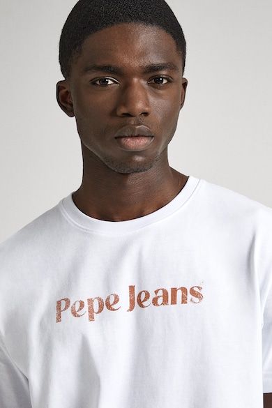 Pepe Jeans London Tricou cu decolteu la baza gatului si logo Barbati