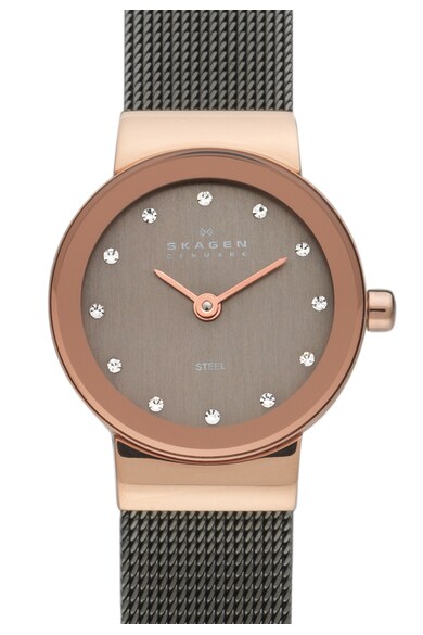 Skagen Ceas gri hematit cu auriu rose si cristale Freja Femei