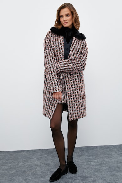 KOTON Tweed kabát műszőrme gallérral női