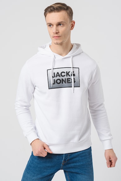 Jack & Jones Steel logós pamuttartalmú pulóver kapucnival férfi