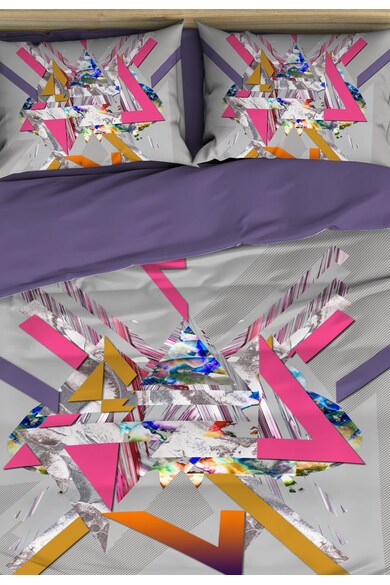 Leunelle Lenjerie de pat violet cu gri cu imprimeu geometric 3D Çizgi Barbati